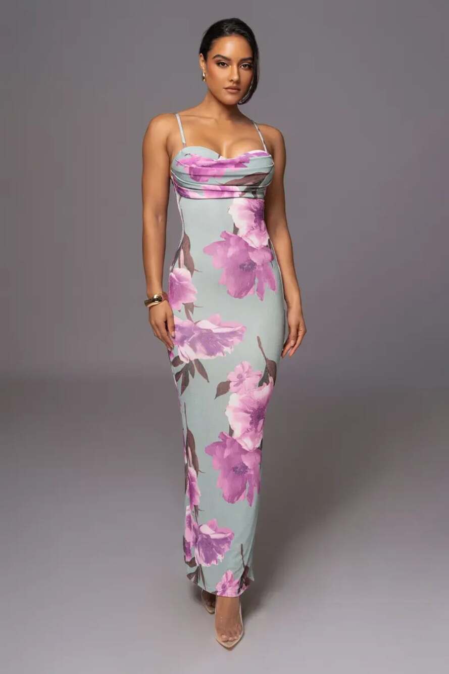 JLUXLABEL Floral Maxi Dress XXL Mint Purple Romantic Fairycore Garden Party